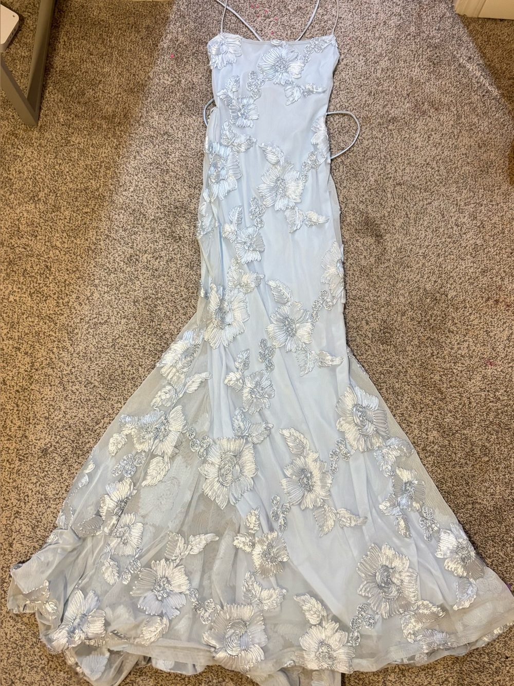 Windsor Light Blue Floral Appliqué Maxi Gown